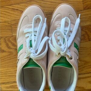 Guess Blush Pink Sneakers with Green Stripe Accents